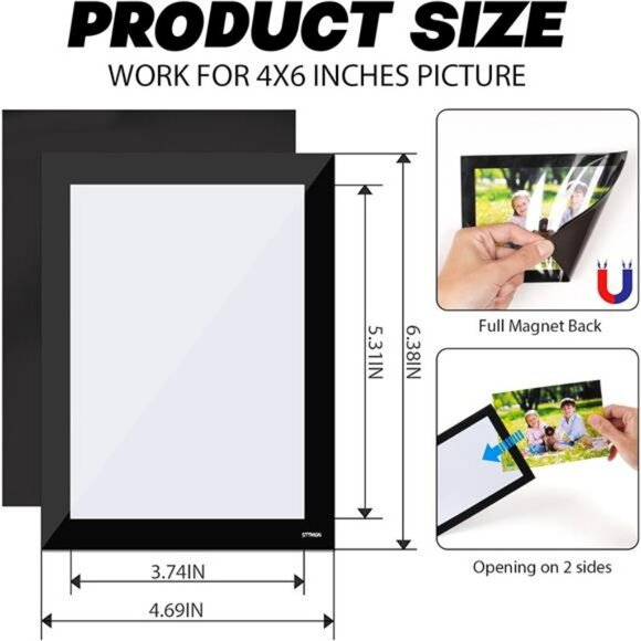 Magnetic 4x6 picture frame set of 10 black border fridge photo holder display - Picture 2 of 7